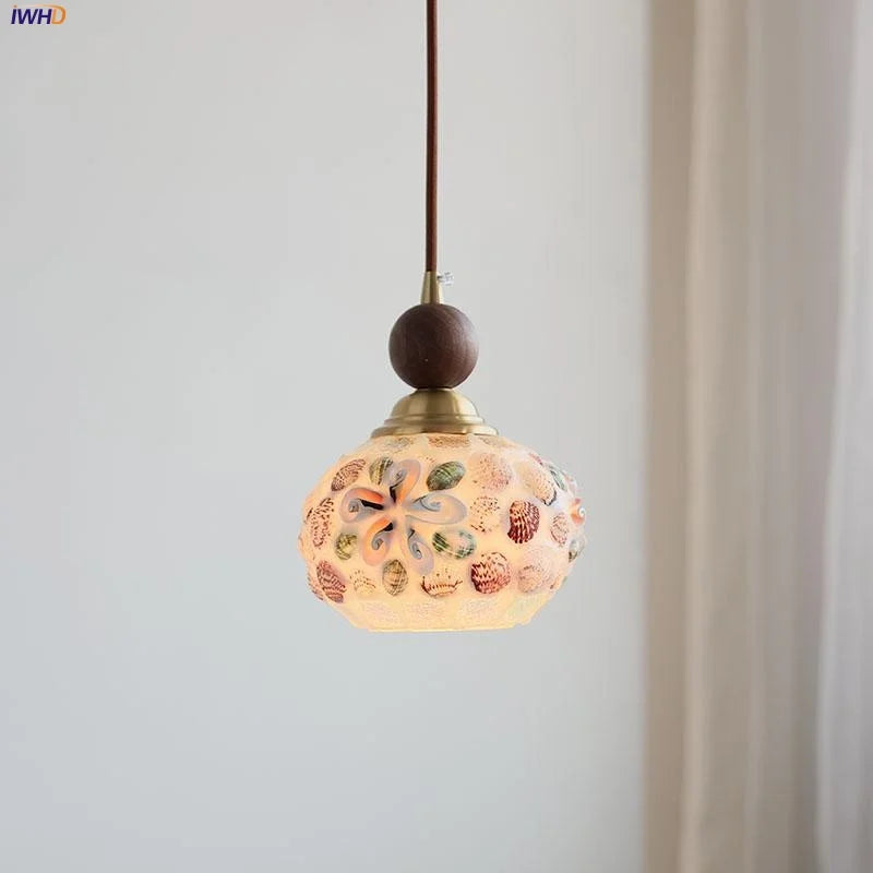 Helnys Glass Walnut LED Pendant Lamp, Modern Nordic Kitchen Dining Room Light