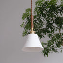 Helnys Ceramic LED Pendant Light with Wood Handle and Copper Socket