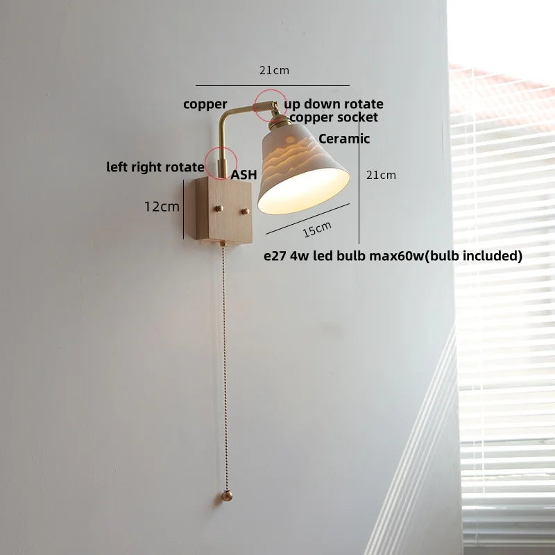 Helnys Rotatable LED Wall Light with Pull Chain Switch - Nordic Modern Design