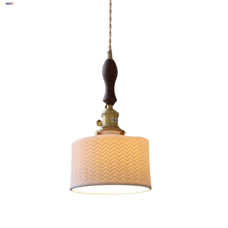 Helnys Walnut Wood LED Pendant Light Ceramic Copper Nordic Modern Hang Lamp