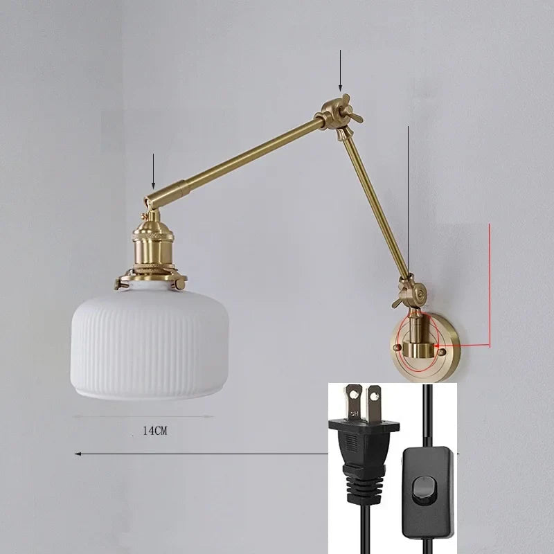Helnys Ceramic Copper LED Wall Lamp, Adjustable Swing Arm Wall Light