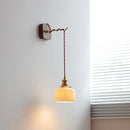 Helnys Modern LED Wall Sconce with Ceramic Lampshade & Wooden Base