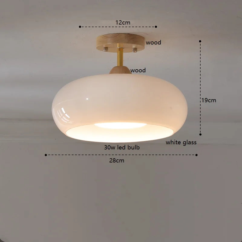 Helnys Glass LED Pendant Light 30W Vintage Wood Hanging Lamp