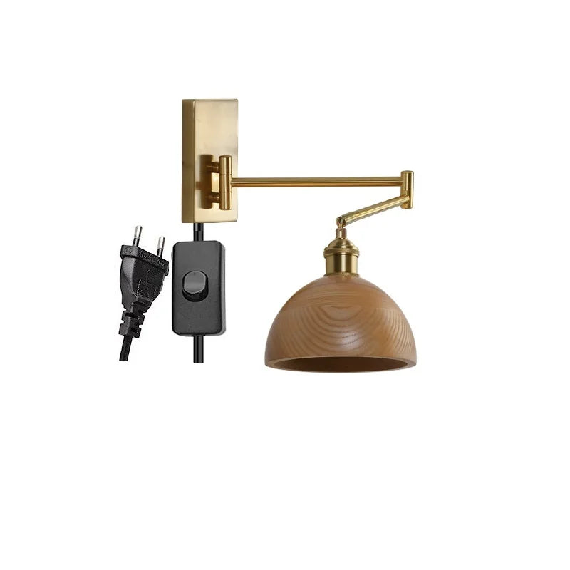 Helnys Wooden Wall Lamp Sconce with Pull Chain Switch for Bedroom and Bathroom