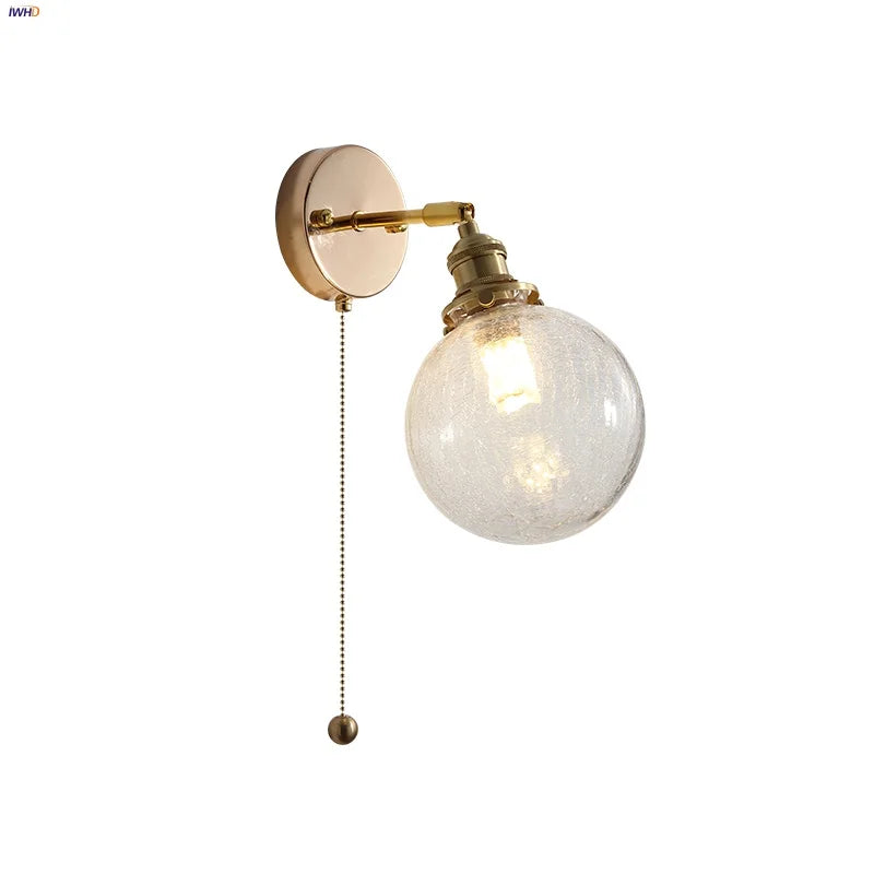 Helnys Glass LED Wall Sconce with Pull Chain Switch - Modern Nordic Bathroom Mirror Light