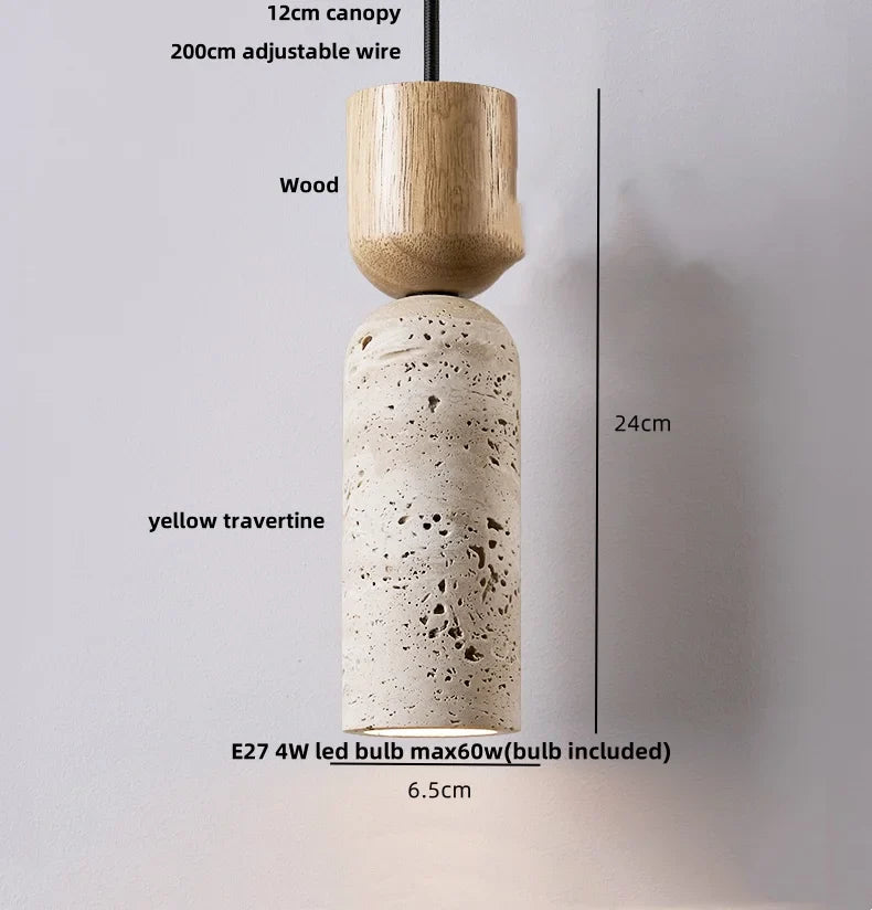 Helnys Yellow Travertine Pendant Lamp, Japanese Style Aisle Bedroom Light