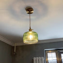 Helnys Green Glass LED Pendant Light: Modern Nordic Hanging Lamp for Dining Room