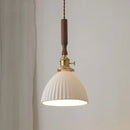 Helnys White Ceramic LED Pendant Light with Walnut Wood Detail - Nordic Modern Design