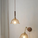 Helnys Amber Glass LED Pendant Lamp with Walnut Wood Accent