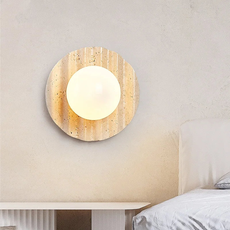Helnys Yellow Cave Stone LED Wall Sconce with Pull Chain and Glass Stair Light