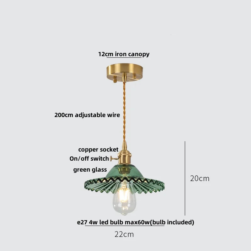 Helnys Green Glass LED Pendant Lights Modern Nordic Kitchen Hanging Lamp
