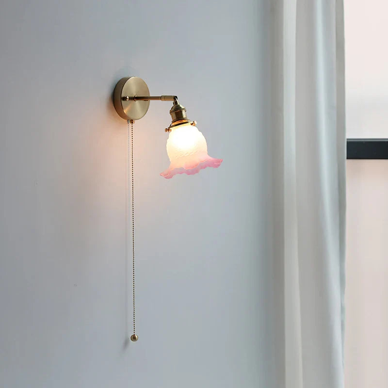 Helnys Flower Glass LED Wall Light Fixture, Vintage Up Down Rotate Bedside Lamp