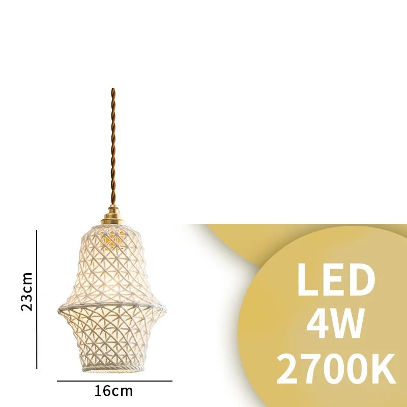 Helnys Bule Ceramic LED Pendant Lamp Modern Nordic Hanging Light for Bedroom Restaurant