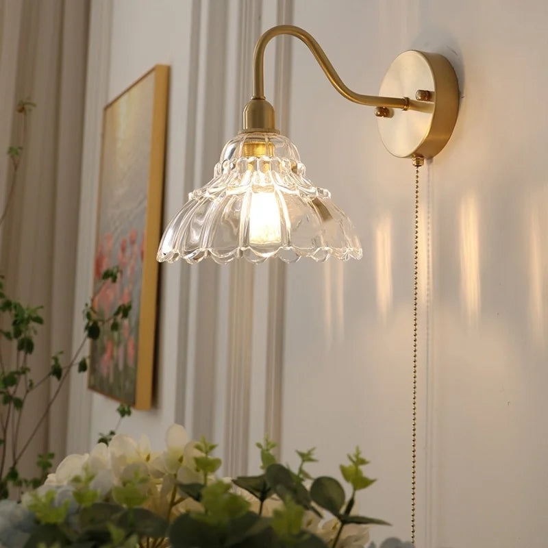 Helnys Modern Brass LED Wall Lights with Pull Chain Switch