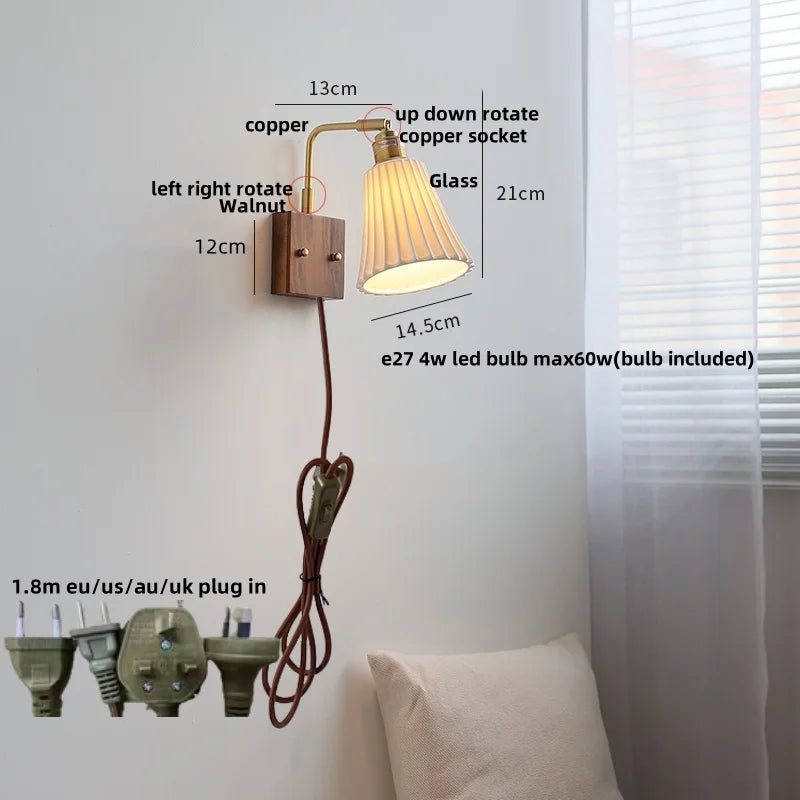 Helnys Rotatable Nordic Glass Wall Sconce with Pull Chain Switch
