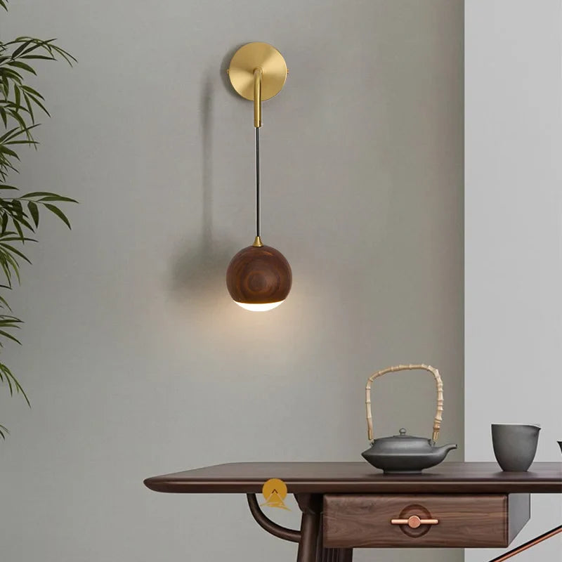 Helnys Nordic Wood LED Wall Sconce Bedroom Lamparas, Adjustable Acrylic Bedside Light