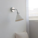 Helnys Silver Ceramic LED Wall Sconce Adjustable Arm Light for Bedroom & Living Room