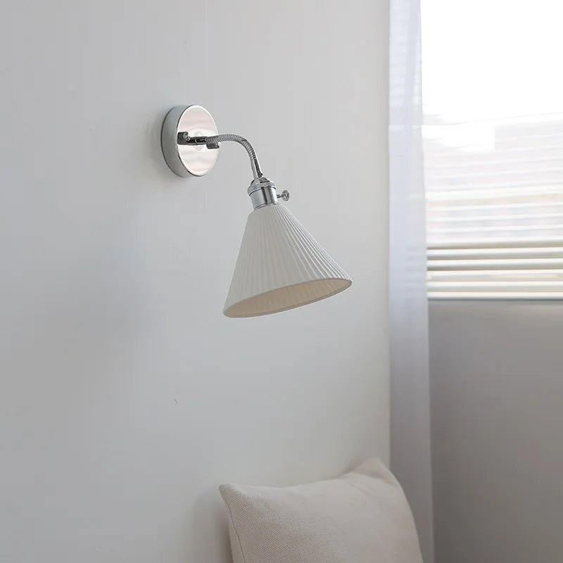 Helnys Silver Ceramic LED Wall Sconce Adjustable Arm Light for Bedroom & Living Room