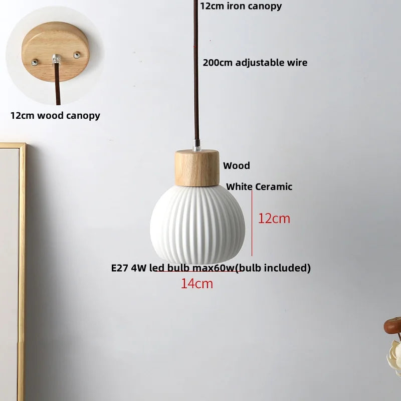 Helnys Nordic Wood LED Pendant Lamp with White Ceramic Ball