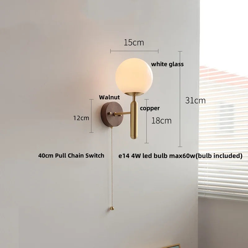 Helnys Copper Base LED Wall Lamp with Pull Chain Switch