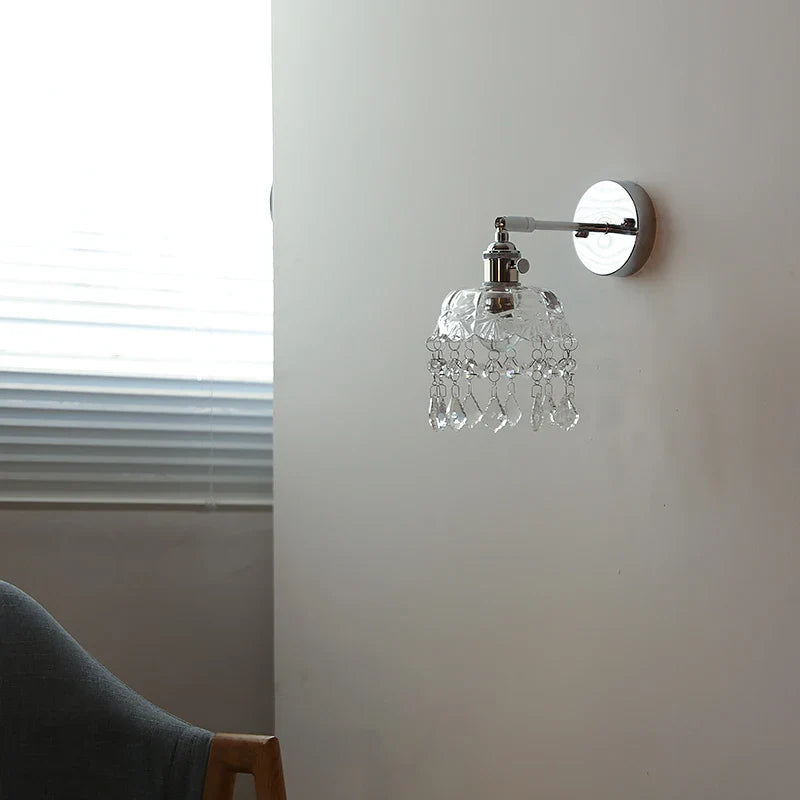 Helnys Modern Crystal LED Wall Sconce Silver Iron Bedroom Living Room Lamp