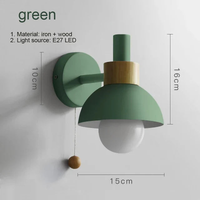 Helnys Wood Sconce LED Wall Lamp with Pull Chain Switch