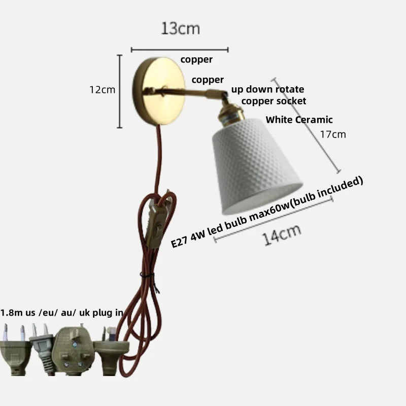Helnys LED Wall Lights Pull Chain Switch Bedroom Bedside Lamp