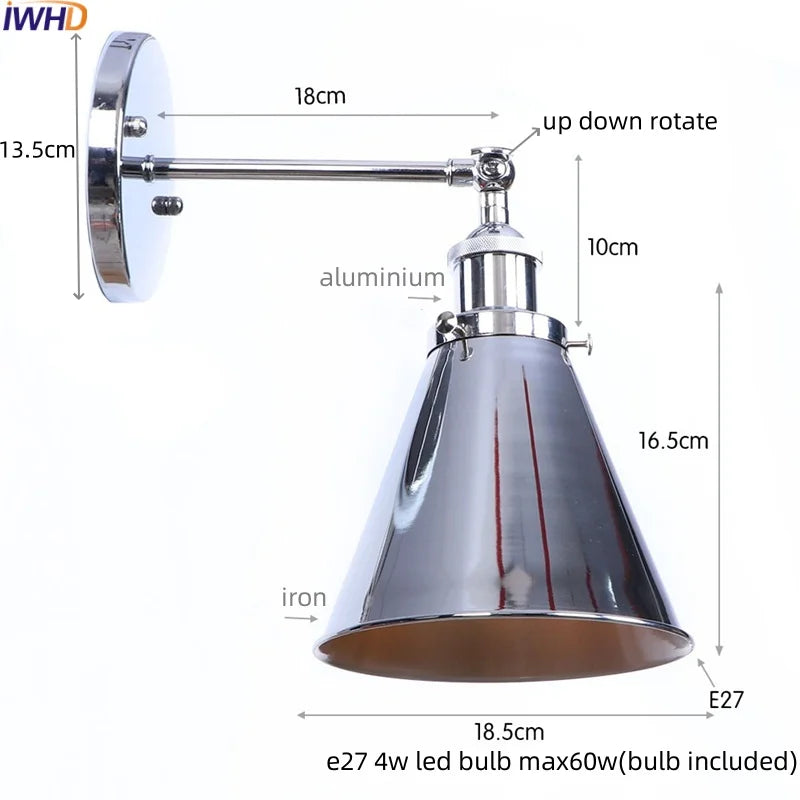 Helnys Industrial Iron LED Wall Lamp Plug In Stair Light Fixture Bedroom Aisle Vintage