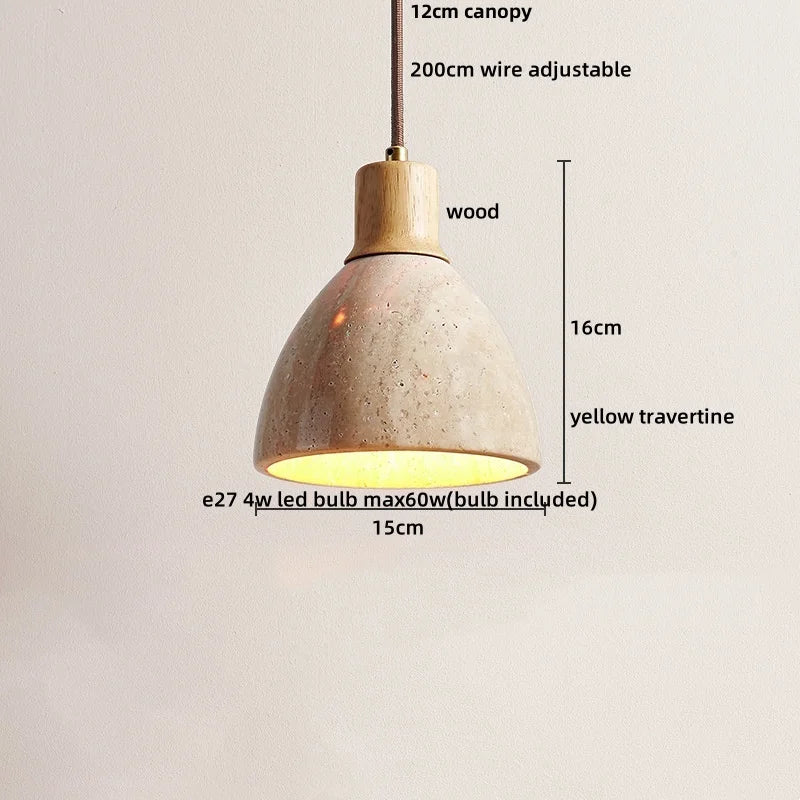 Helnys Adjustable LED Pendant Lights Yellow Travertine Wood Base Nordic Modern Hang Lamp