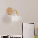 Helnys Nordic Wood Canopy LED Wall Light Fixture with Pull Chain Switch for Bedroom