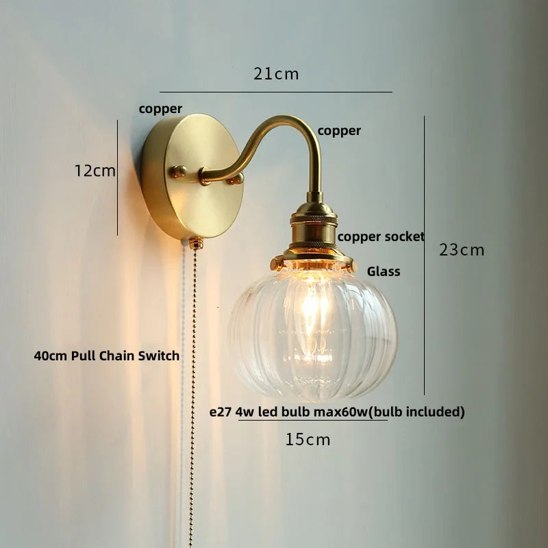 Helnys Crystal LED Wall Sconce Brass Mirror Light