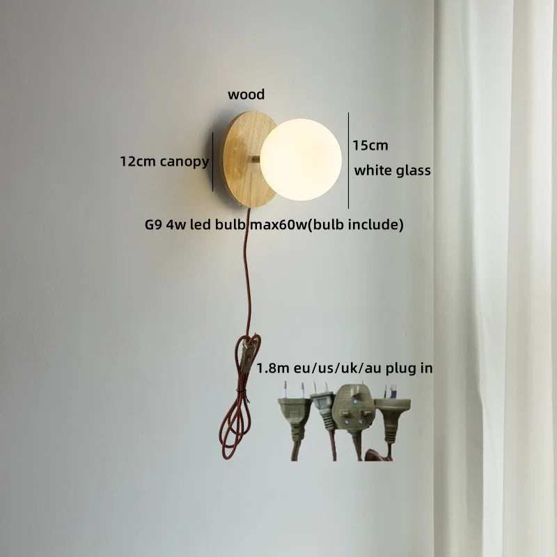 Helnys Wabi Sabi LED Wall Sconce White Glass Walnut Wood Modern Decor