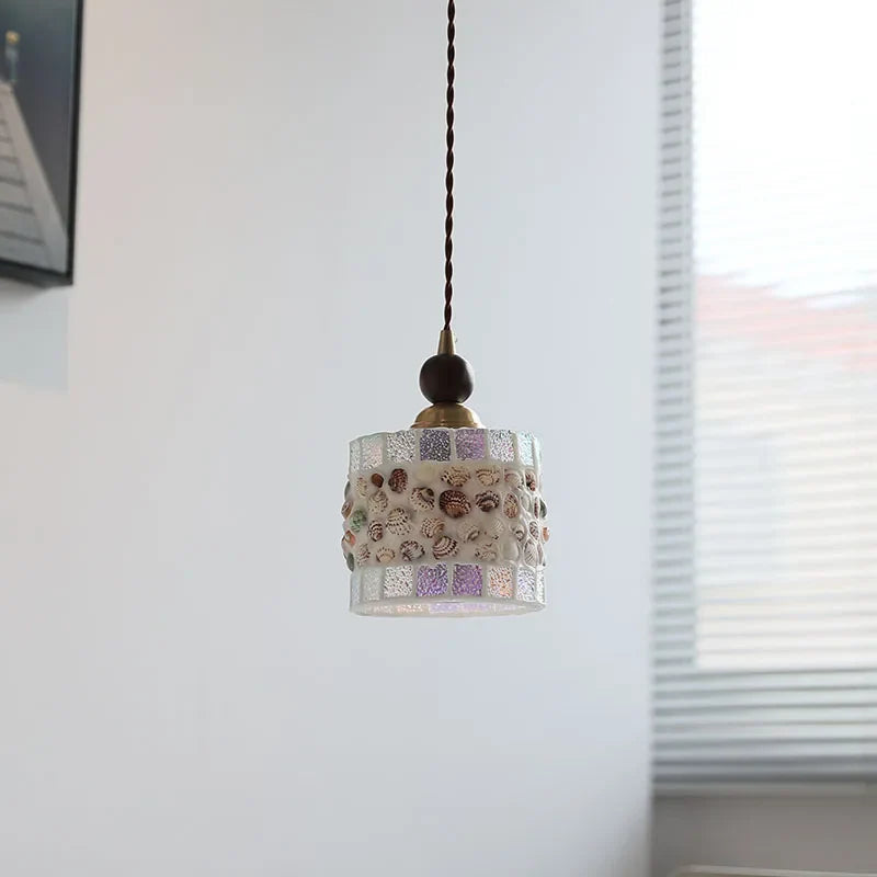 Helnys Nordic Glass LED Pendant Light Walnut Wood Adjustable Hanging Lamp