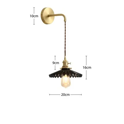 Helnys Nordic LED Wall Light Copper Ceramic Adjustable Bedroom Living Room Lamp