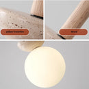 Helnys White Glass LED Pendant Lights - Modern Nordic Yellow Travertine Wood Hang Lamp