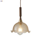 Helnys Amber Glass LED Pendant Lamp with Walnut Wood Accent