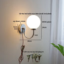 Helnys Round Glass Ball LED Wall Light - Gold Brass Base Nordic Bedroom Bedside Lamp