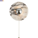 Helnys Round Bulgari Stone Shade Pull Chain Switch LED Wall Lamp for Luxury Living Room