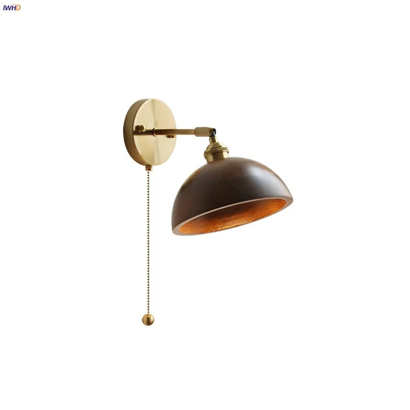 Helnys LED Wall Sconce Japanese Style Walnut Wood Mirror Light