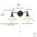 Helnys Industrial LED Wall Light with White Glass, Pull Chain Switch, 2 Heads