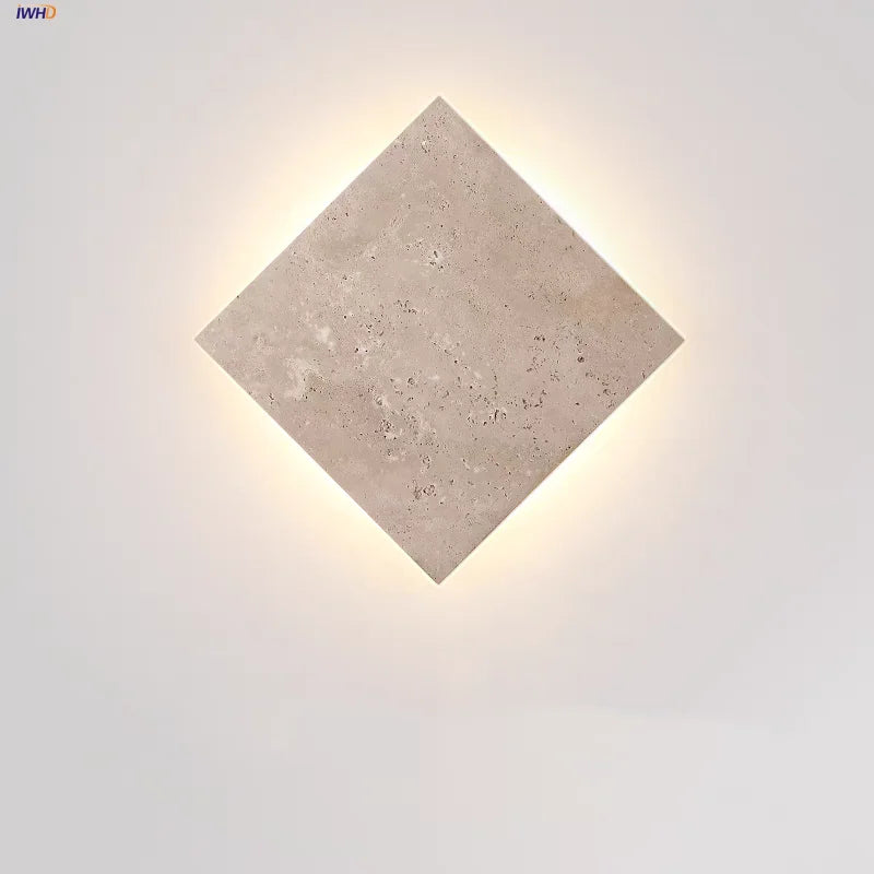 Helnys Square Yellow Travertine LED Wall Lamp Sconce for Bedroom & Restaurant