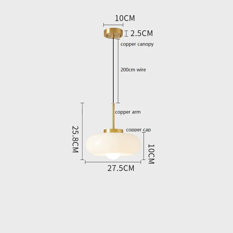 Helnys Yellow Glass LED Pendant Lights 40W Copper Nordic Modern Hanging Lamparas