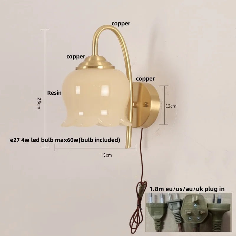 Helnys Nordic LED Wall Lights Copper Bedside Lamp Sconce