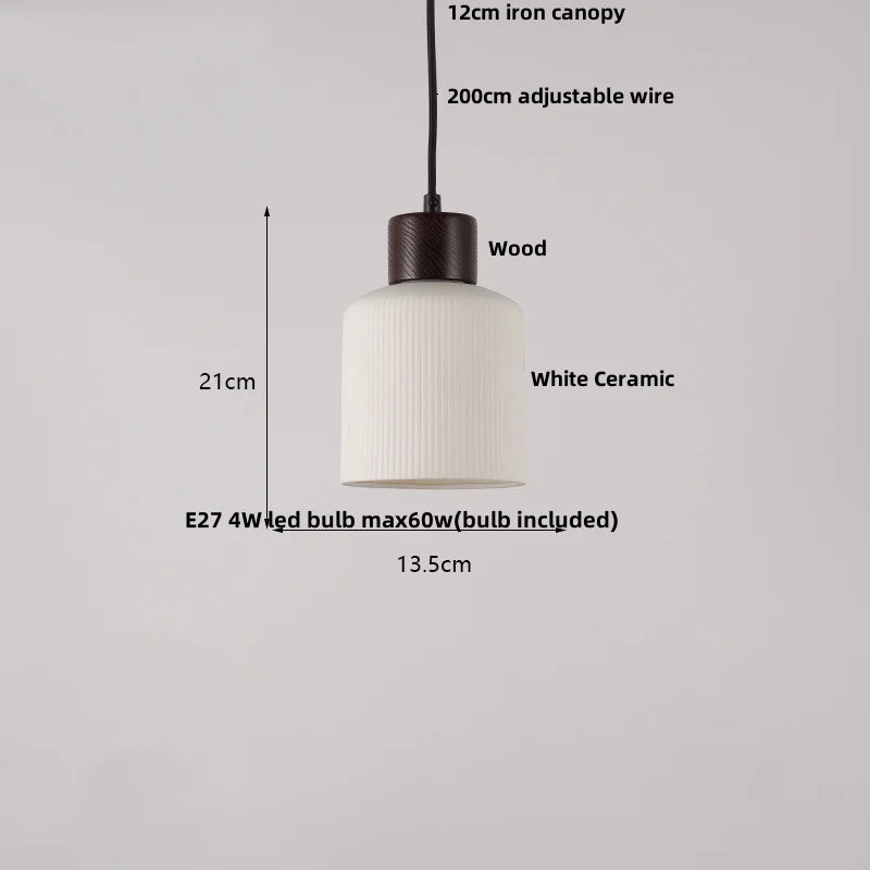 Helnys Glass LED Pendant Light Japan Style Wood Hanging Lamp