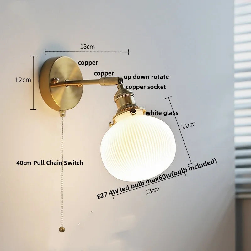 Helnys LED Wall Lights Pull Chain Switch Bedroom Bedside Lamp