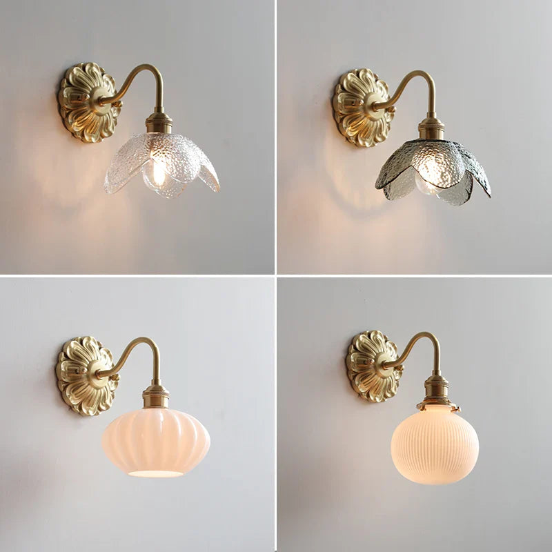 Helnys Smoke Gray Glass LED Wall Sconce - Modern Copper Wandlamp Fixtures