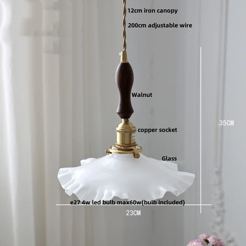 Helnys Amber Flower Glass Pendant Lights with Knob Switch, Adjustable Wire - 200cm