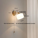 Helnys Copper LED Wall Lamp with Pull Chain Switch & Rotatable Glass Mirror Light