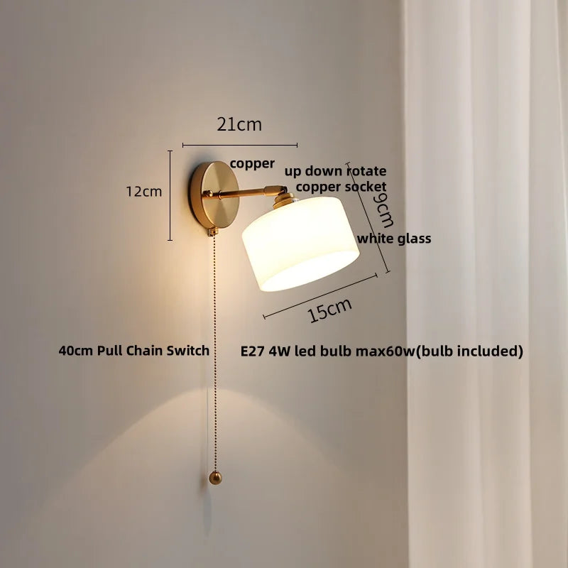 Helnys White Glass LED Wall Lights Nordic Modern Rotate Plug In Sconce Lamp