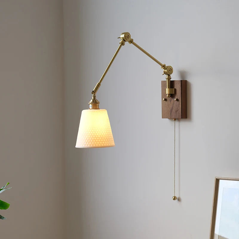 Helnys Wood LED Wall Lights Modern Ceramic Bedside Lamp Sconce